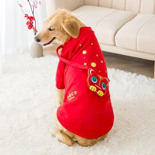 Chinese New Year Pet Clothes for Dogs Cats Winter Thicken Warm Sweatshirt Medium Big Dog Coat Jacket Spring Festival Pet Costume
