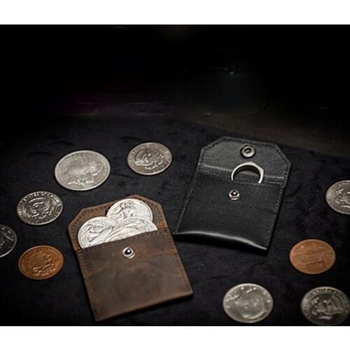 FPS Coin Wallet (Black/Brown) Hand Made Leather Coin Purse Professional Magician Accessories Magic Tricks Gimmick Props Close up