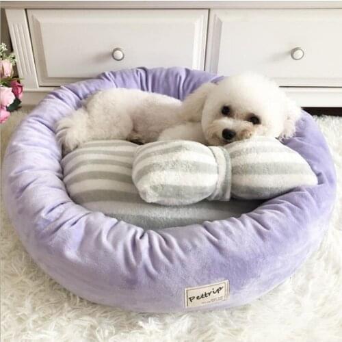 Pet Dog Beautiful Round Shape Sofa Keep Warm Velvet Soft Lounger Pads for Dog Cat Litter Nest Kennel With Pillow DB702