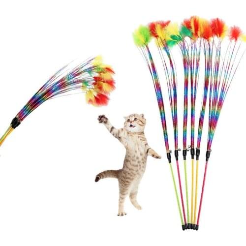 Creative Cat Toy Natural Feather Elasticity Pole Kitten Fishing Funny Cat Hairball With Bell Interactive Stick Fast Shipping