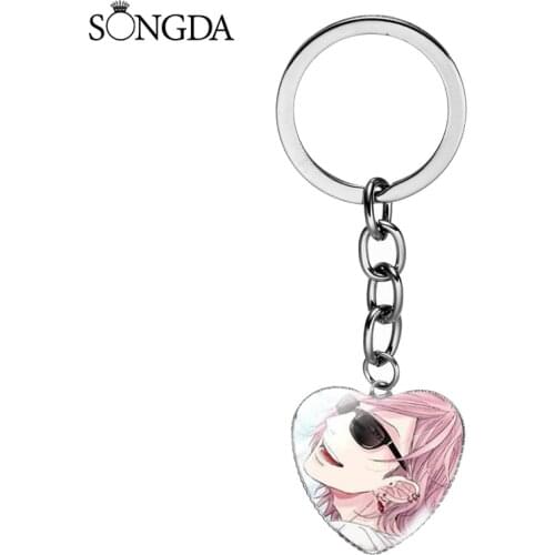 Yarichin Bitch-bu Club Keychain Cartoon Anime Heart Metal Keyrings Pendant Glass Dome Key Chain Gifts for Teens Kids Accessories