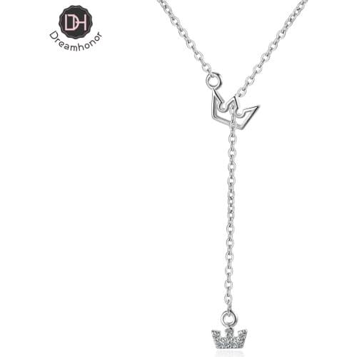 Dreamhonor 2021 Fashion 925 Sterling Silver Zirconia Crown Pendant Necklaces Jewelry Accessory