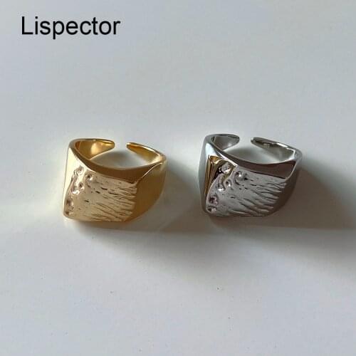 Lispector 925 Sterling Silver Korean Simple Geometric Rings for Men Women Minimalist Chunky Wide Ring Unisex Statement Jewelry