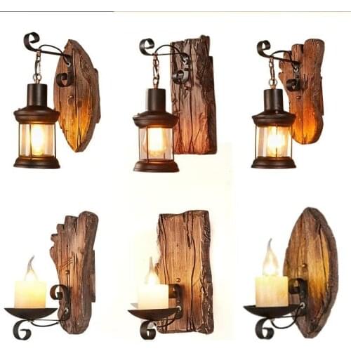 Wall Lamp Bedroom Lamp Canteen Light Restaurant Lamp Bar Light Industry style Wooden and Metal Wall Lamp