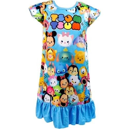 2021 New Kids Girls Nightdress Summer Cartoon Print Short Sleeve Nightgown Childrens Casual Sleepwear Robe 3-9Years