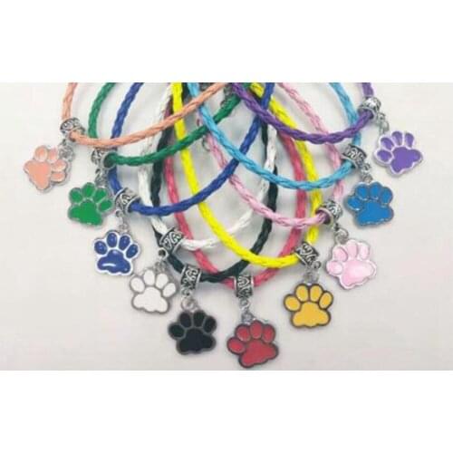 New 1pcs/lot Drop Glaze Enamel Dog Cat Paw Print Charm Pendant Multicolor Leather Braided Rope Chokers Necklace Women Jewelry