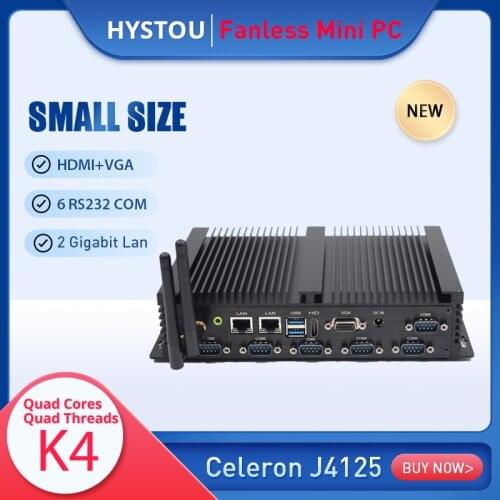 New Celeron Processor J4125 Industrial Mini Desktop PC 6 RS232 485 Com Port Intel Lan Dual Display Linux SIM Card LVDS Onboard