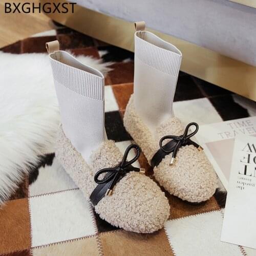 Butterfly-knot Boots for Women Fashion Winter Boots Women Round Toe Shoes Women Black Fur Shoes Woman Boots Female Woman Shoes