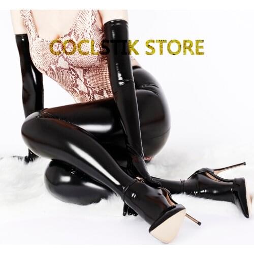 Sexy Red Latex Ammonia Coating Skinny Pants Shiny Metallic Legging Women High Quality Black Slim Cosplay Party Catsuit Accessary