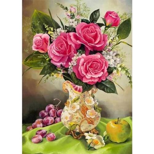 Flower Vase Fruit Diamond Painting Floral Rose Round Full Drill 5D Nouveaute Mosaic Embroidery DIY Cross Stitch Home Decor Gifts