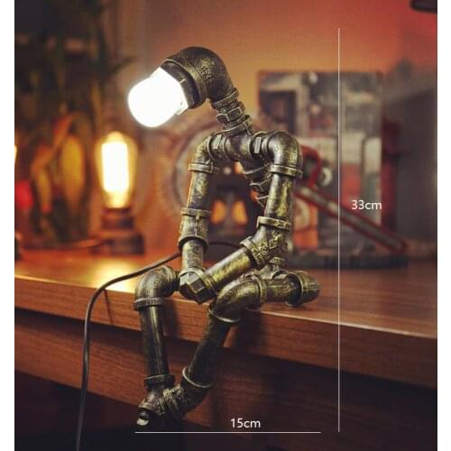 Robot Table Lamp Vintage Loft Iron Pipe Desk Lamp Industrial Led Table Lamps for Bedside Cafe Indoor Retro Decor Light Fixtures