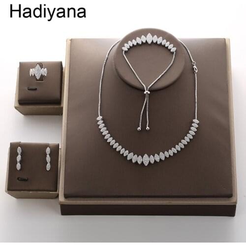 Hadiyana High Quality Lady Set Shiny AAA Zircon Micro Inlay Necklace & Earrings & Rings & Bracelet Four Pc Sets Wedding TZ8078