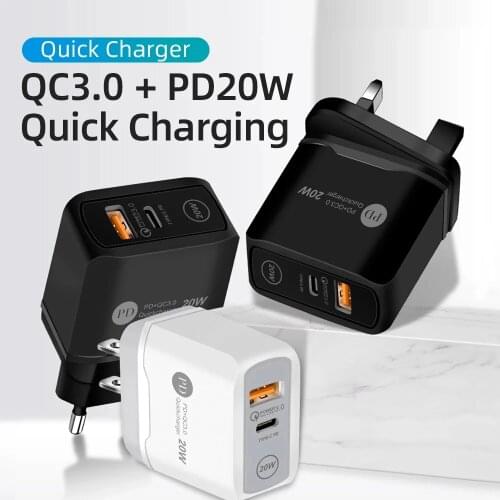 PD 20W Fast USB Charger for iPhone 12 pro max 12 mini 11 2 Ports Quick Charge 3.0 Type C PD Fast Charging Adapter for Xiaomi