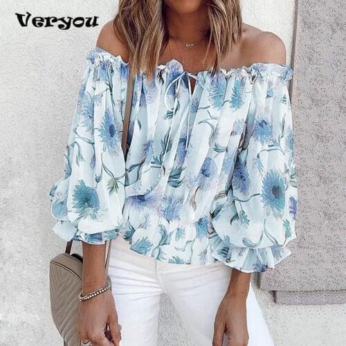 Women Long Sleeve Off Shoulder Floral Print Summer Causal Lace Up Blouse Tops Shirts Female Blouses Sexy Casual Blouse For Women
