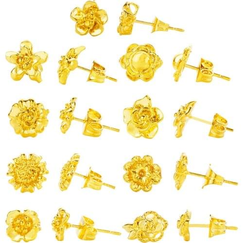 2020 New Luxury Brand Charm Authentic Pure 24k Yellow Gold Flower Shape Stud Earrings for Women Daily Wear Gold wedding Jewelry