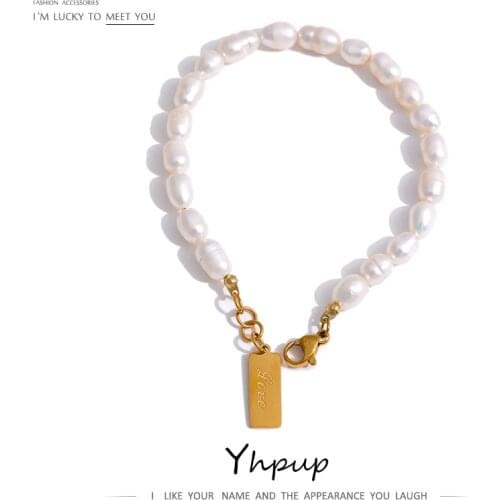 Yhpup Stainless Steel Natural Pearl Bracelet Stylish Chain LOVE Women Bracelet High Quality Jewelry бежутерия женская колье
