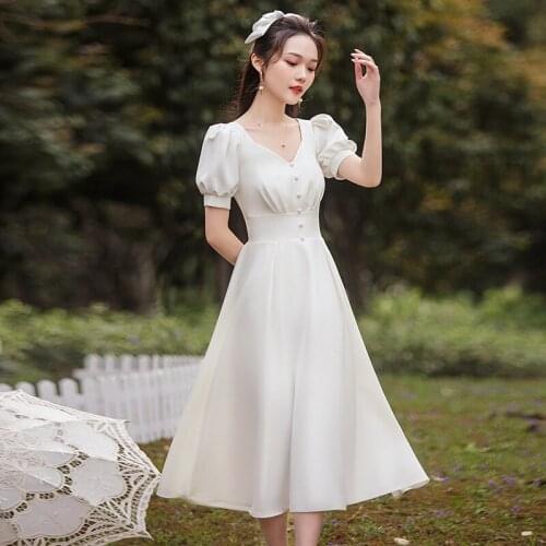 Elegant V-Neck Puff Sleeve A-Line Hepburn Style Evening Dress Cheongsam Back Zipper Prom Fomail Gown Vestidos De Noche