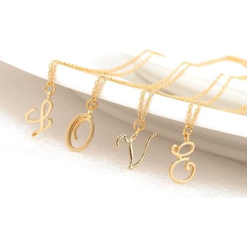 1pcs Alloy Cursive Font Intial Letter Square Necklace A-Z Letter Pendant Necklace For Women Delicate Trendy Jewelry Homme Bijoux