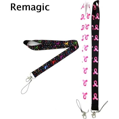 20pcs Prevention of breast cancer Neck Strap Lanyards ID badge card holder keychain Mobile Phone Strap Ribbon webbing necklace