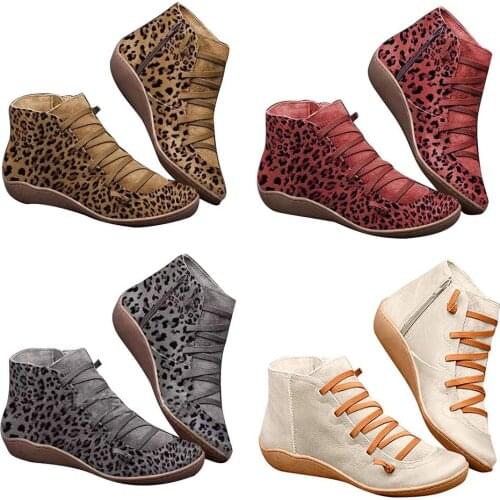 2019 New Comfortable Autumn Winter Retro Arch Support Women Boots PU Leather Ankle Boots Vintage Women Rubber Shoes