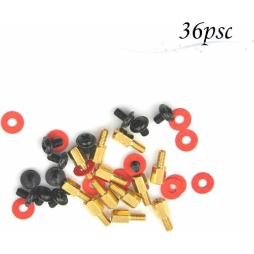 36pcs 6.5mm 6-32-M3 computer golden motherboard adapter board + black screws + red washers high quality