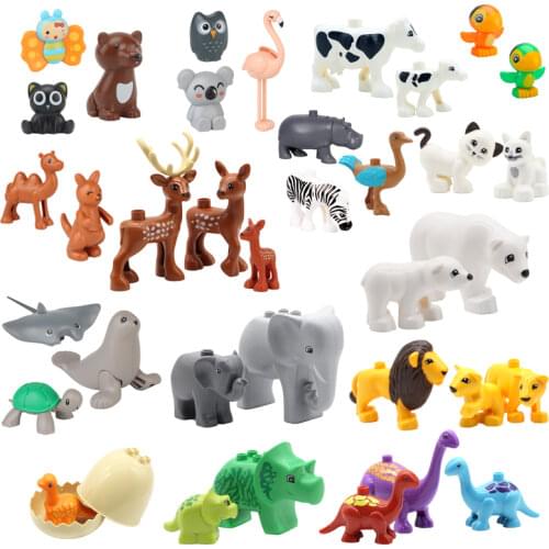 Big Building Blocks Zoo Animals Accessories Poultry Farm Sea Dinosaur Assemble Bricks Sets DIY Education Toys For Children Gifts