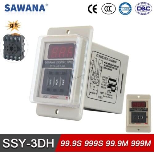 Electronic DIGITAL Time Relay AC110V 220V DC 24V 999M 99.9S 99.9M 999S SPDT 8 pins Base Relays SSY-3DH variable Timer Relays
