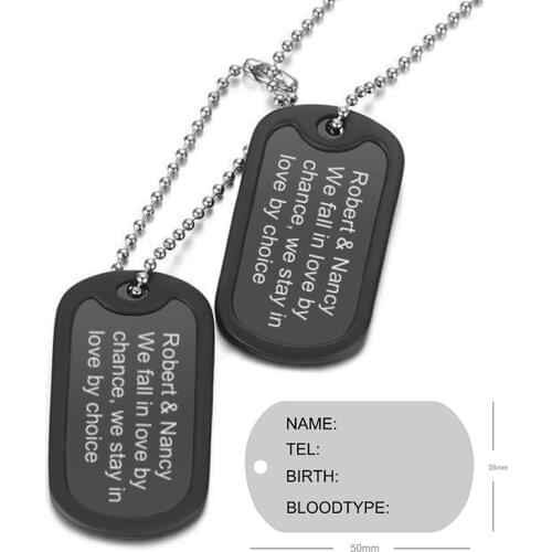 Personalized Stainless Steel Dog Army Tag Custom Engraved Name ID Photo pendants Necklace Long Chain Military Army Style Jewelry