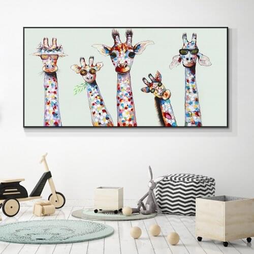 Handmade Oil Painting On Canvas Abstract Giraffes Interior Decoration Painting Animal Wall Art For Children Kids Room Poster