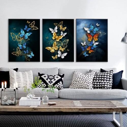 Canvas Painting Posters And Prints Luxury Colorful Golden Butterfly Picture Gallery Wall Art Decorative Living Room Decoration