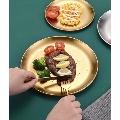 Stainless Steel Round Dinner Plates For Dishes Snack, Dessert, Beef Steak Tableware Kitchen Tools
