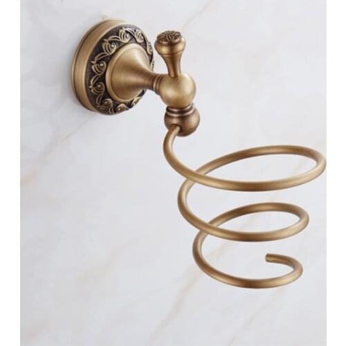 Brass Antique Wall Mounted Hair Dryer Rack Organizer Hairdryer Straightener Holder Set Bathroom Shelf For Washroom Supplies
