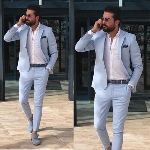 Summer Wedding Tuxedos Slim Fit Two Button Notched Lapel Waistcoat Pants Groom Wear Party Prom Best Men Blazer Suit(Jacket+Pants