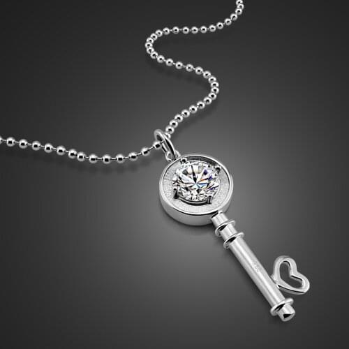New Fashion Dazzling Zircon Hyperbole Big Key Pendant Necklace Women 100% 925 Sterling Silver Bead Chain Charm Jewelry gift