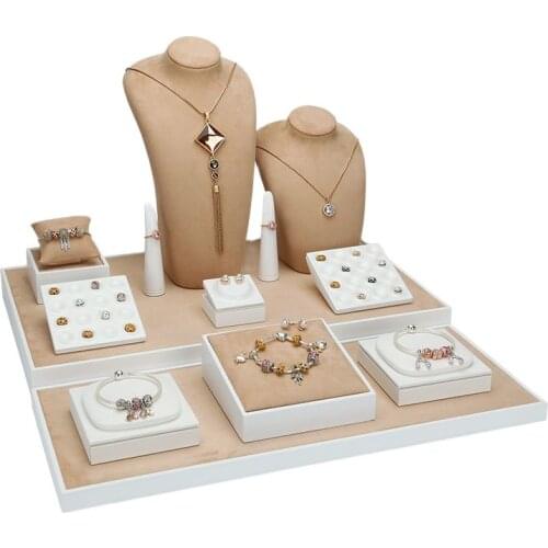 Factory direct sales jewelry display props painted velvet leather jewelry storage display set display rack tray