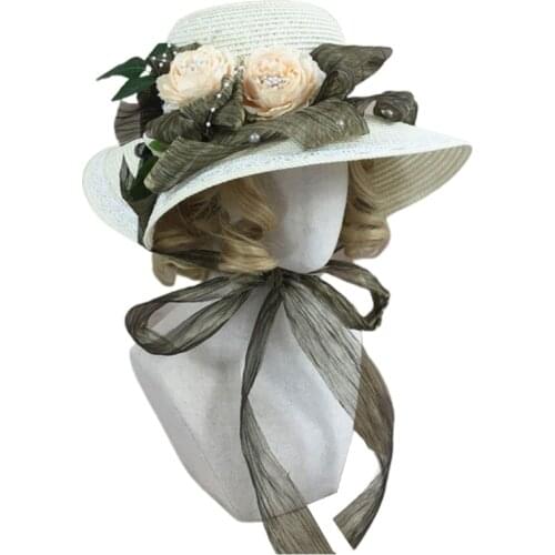 Princess Sweet Lolita Hat Sweet Cute Lace Straw Big Wide Brim Cap Head Accessory for Summer Face Sunscreen UV Protection
