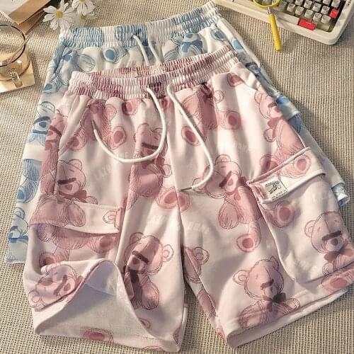 Korean Style High Waist Womens shorts Pink Loose Casual Summer Sports Shorts Femme Slim Sweatpants Teddy Bear Couple Bottoms