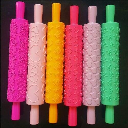 Non-Stick Patterned Rolling Pin Fondant Embossed Roller Mold DIY Cake Decorating Tool Kitchen Gadgets Baking Accessories