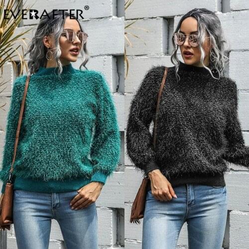 EVERAFTER 2020 Knitted sweater women turtleneck pullovers autumn winter Elegant basic tassel soft warm sweater female jumper