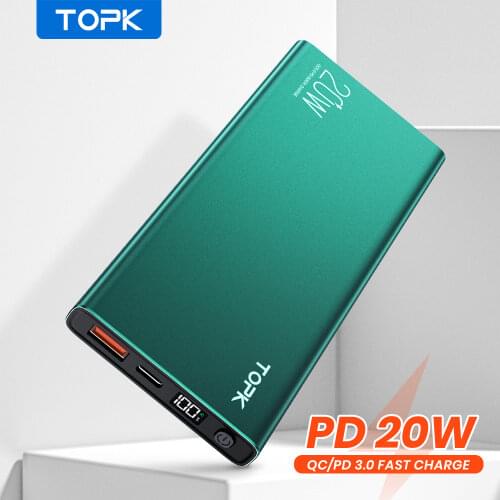 TOPK I1006P Power Bank 10000mAh Portable Charger LED External Battery PowerBank PD Two-way Fast Charging PoverBank for Xiaomi mi