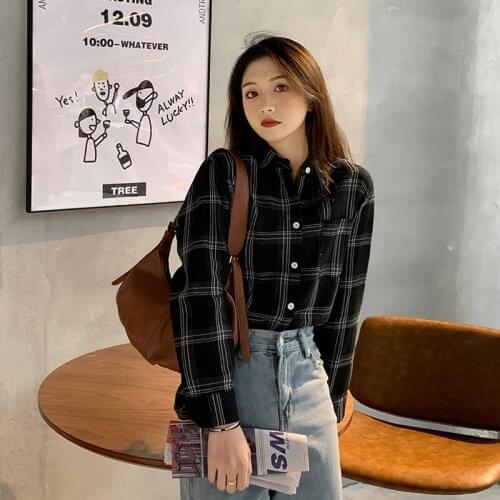Spring Plaid Shirt Womens Design Sense Non-mainstream Small 150 French Gentle Top Retro Spring and Autumn