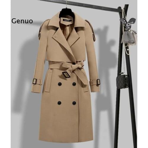 Jacket Windbreaker Women Turn-Down Collar Basic Formal Office Lady Trench Coat Spring Autumn Street Buttons Belted Outerwear New