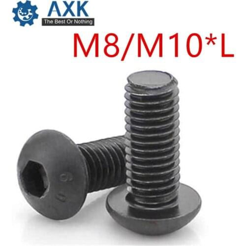 20pcs M8/M10*L Black Steel 10.9 Grade Round Head Screws M8 ISO7380 Hex Socket Button Head Cap Screw Vis Parafusos Screws Bolts