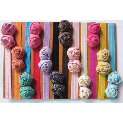 XIMA 12pcs/lot 1.3'' New Rolled Fabric Rosettes with Soft Headband Hairband Kids Hair Accessories