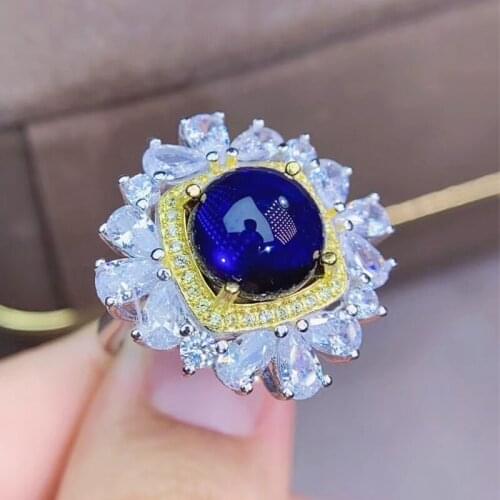 Blue sapphire round big luxury ring Per jewelry 925 sterling silver 10*10mm 4.5ct gemstone Fine jewelry Women rings J212206