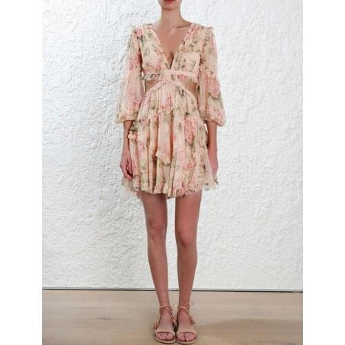 2020 New summer beach mini dress woman spaghetti strap cross backless sexy deep v print bodycon vestidos fashion short dress