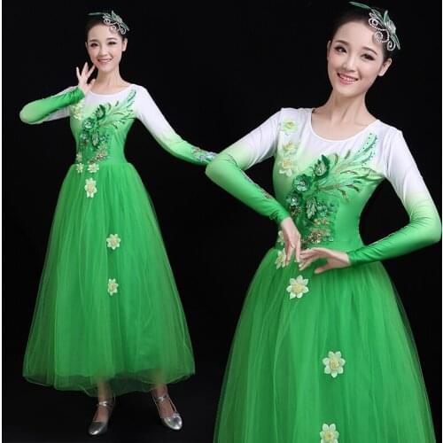 H2610 Women Dance Dress Female Adult Chorus Performance Costumes Chinese Folk Dance Professional Competition Practice Dresses