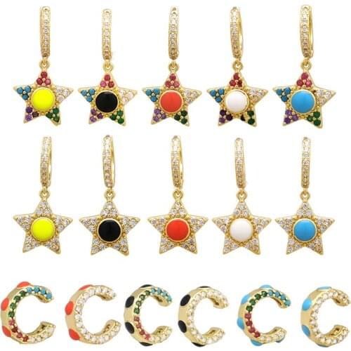 1 Piece Small Hoop Dangle Earrings Women Star Rainbow Cubic Zirconia Jewelry Stone Earring Drop Aretes Indian Blue Red Copper