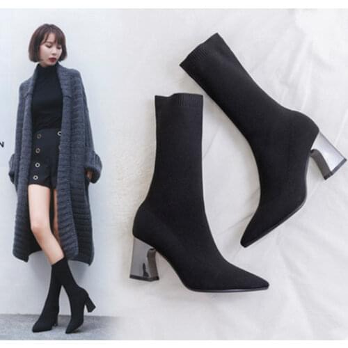 2020 Wool Stretch Boots Womens Over-the-knee Thin Stocking Boots Thick High-heeled Thin Boots Socks Boots Short Boots