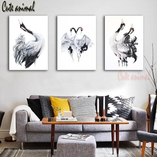 3pcs/set DIY 5D Full square/round Drill Diamond Painting Black And White Crane Cross stitch Rhinestone diamond Embroidery animal